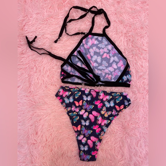 The Lyte Couture Butterfly Two-Piece Halter Top High-Wasted Bikini | Small S - Picture 2 of 3